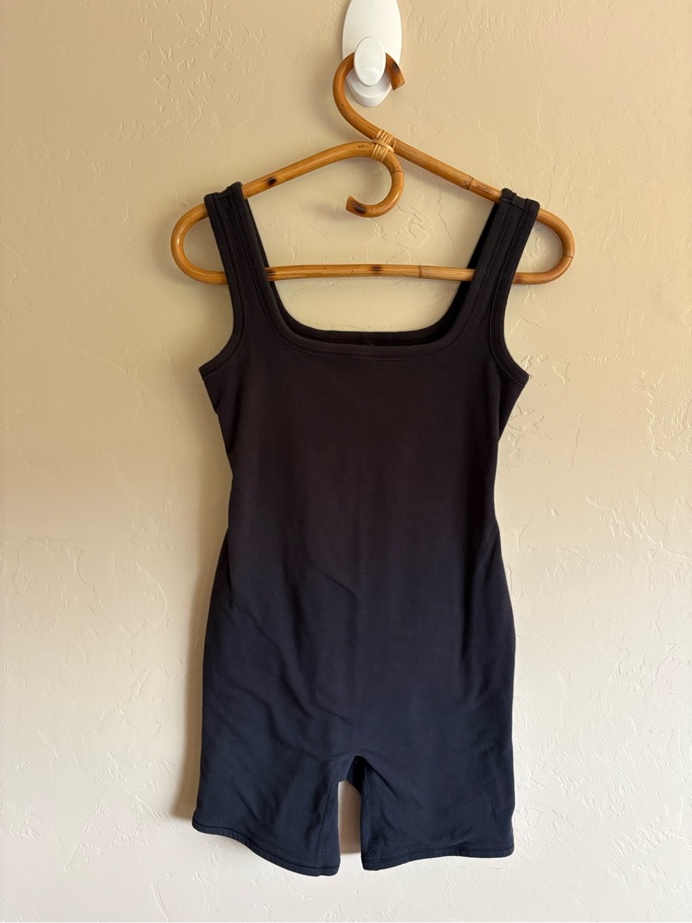 Skims Mid Thigh Cotton Blend Square Neck Bodysuit Washed Black Size Small